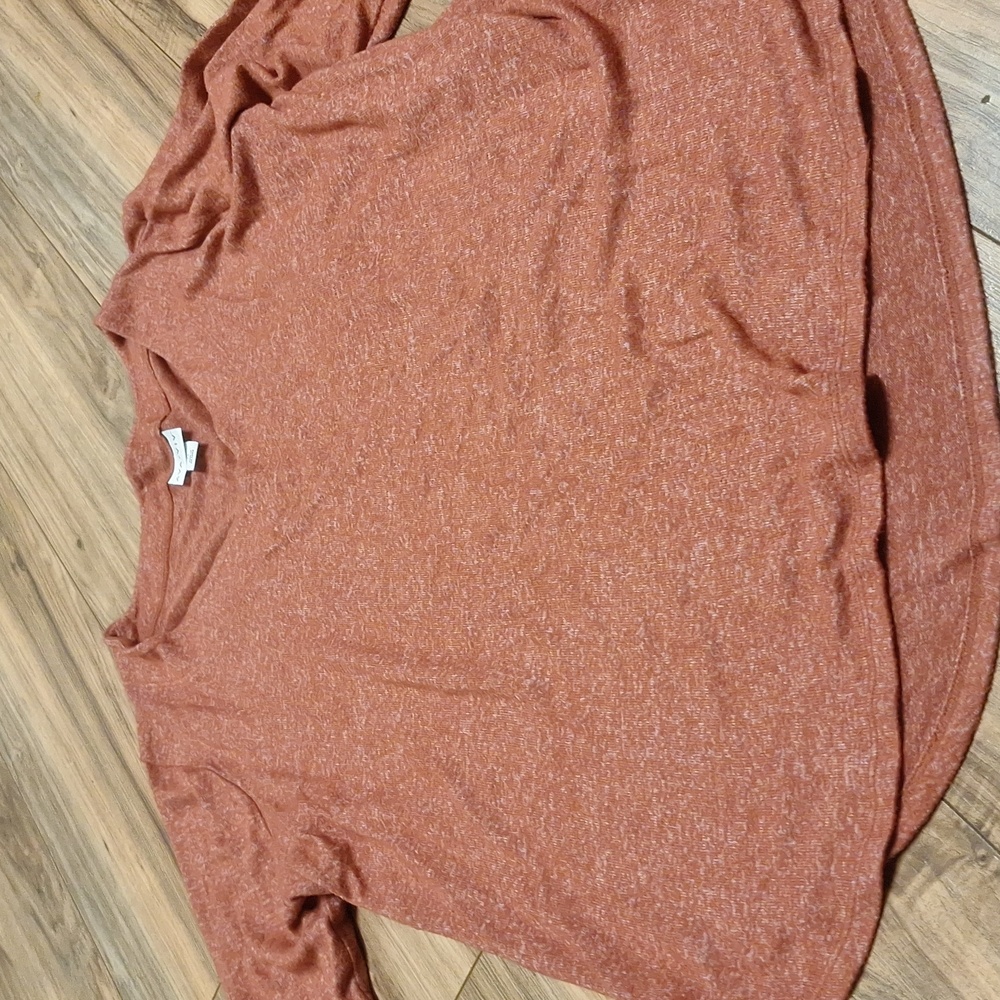 Reddish brown and white long sleeve v neck sweater